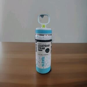 Takeya 18oz Leakproof Straw Water Bottle Glow in Dark White Blue Insulated